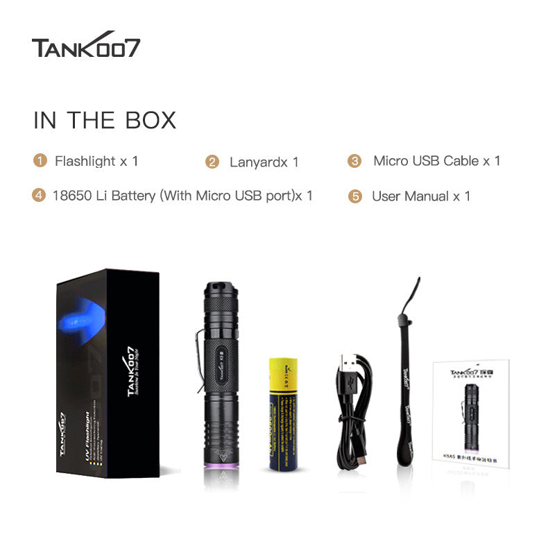 Tank007 K9-A5 USB 365nm UV torch ultraviolet blacklight flashlight