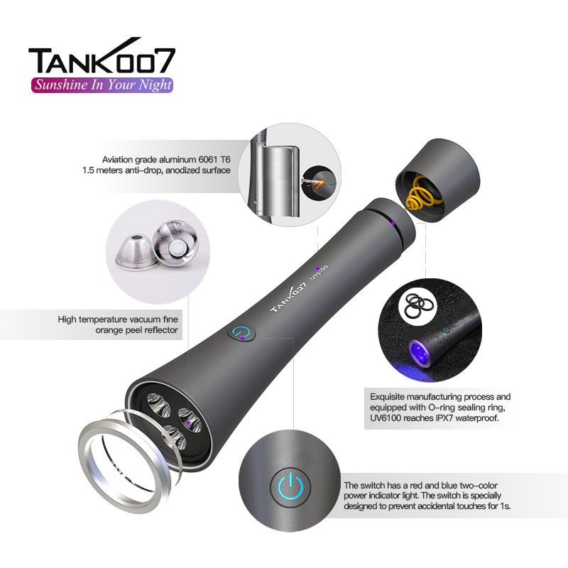 Tank007 UV6100 uv light blacklight dog urine pet stains bed bug detector ultraviolet curing lamp led uv black light