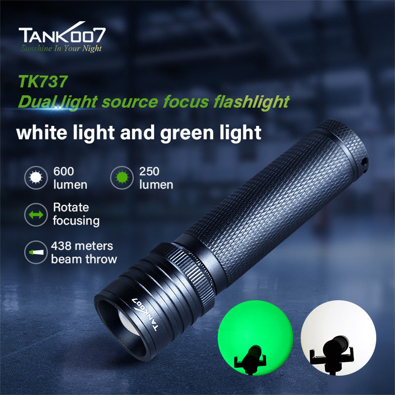 TANK007 dual light source zoom dimmable flashlight  light led white light-green light flashlight TK737