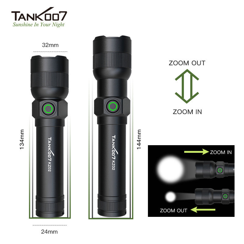 Tank007 KZ02 High Power Zoom Flashlight USB Rechargeable Flashlight LED Flashlight
