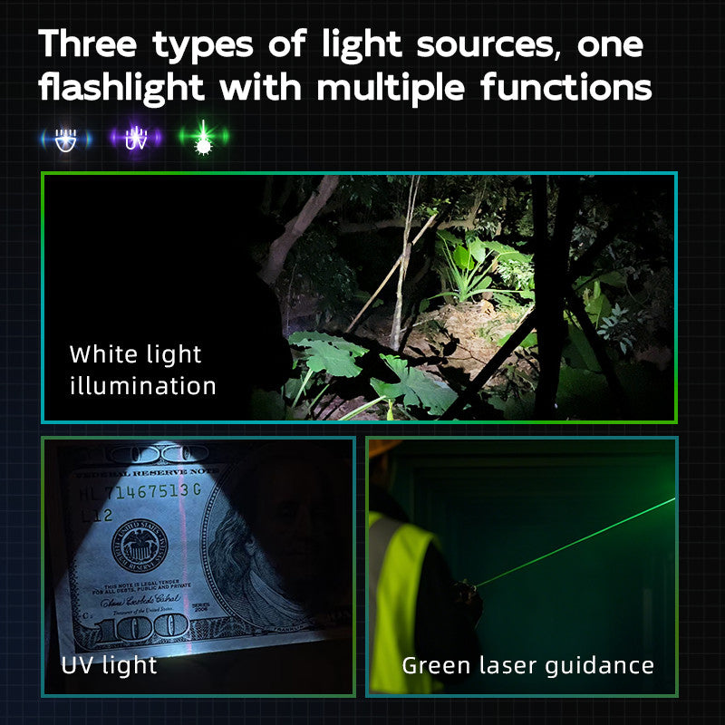 WF02L Portable multi-function flashlight New 3-in-1 magnetic UV green laser ultra-thin strong light flashlight