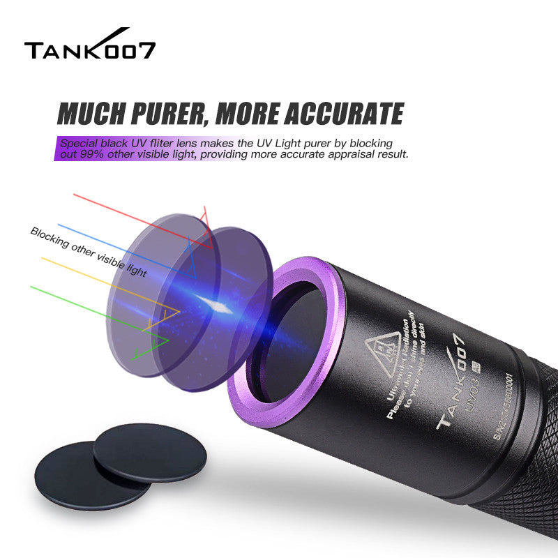 TANK007 UV03 365 nm Portable AAA Battery Powered UV Flashlight