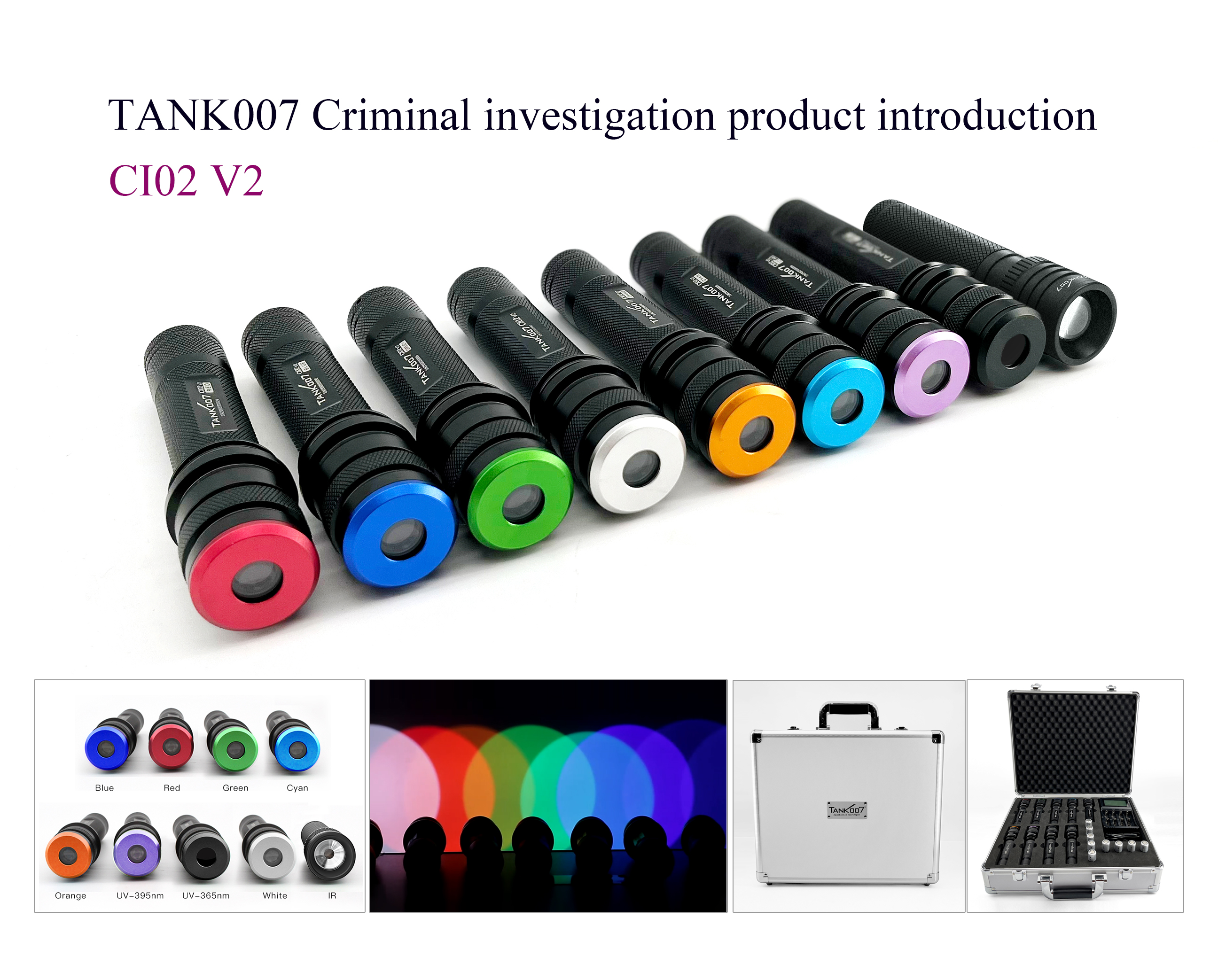 Tank007 CI02V2 Forensic 365nm uniform light CSI torchlight even blacklight torch 365 nm multi wavelength LED UV flashlight CI02V2 KIT PRO