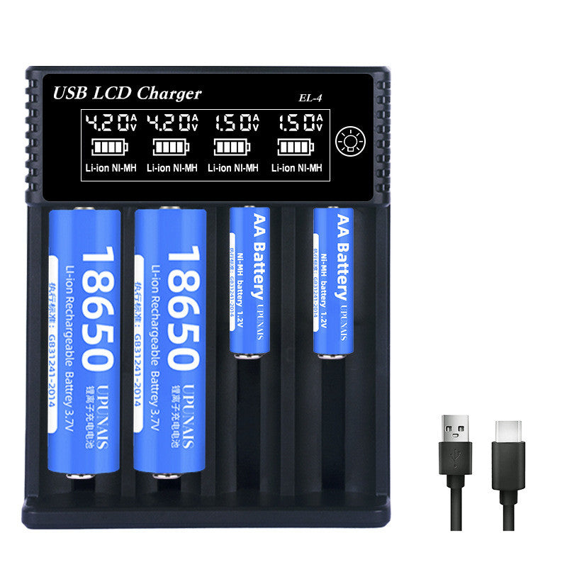 TANK007 3.7V/1.2V 18650 multi-model lithium-ion rechargeable battery AC charger 4 charges at the same time USB LCD Charger
